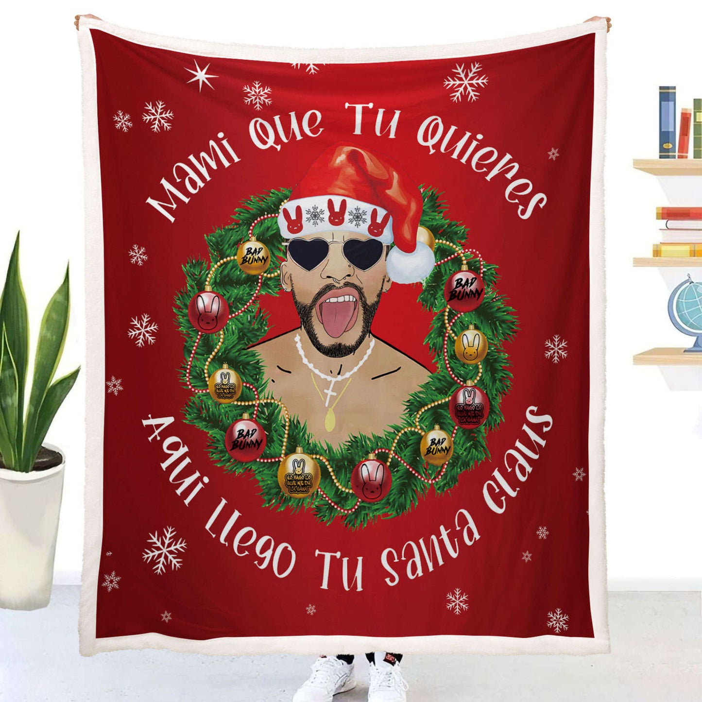 Bad Bunny Christmas Blanket