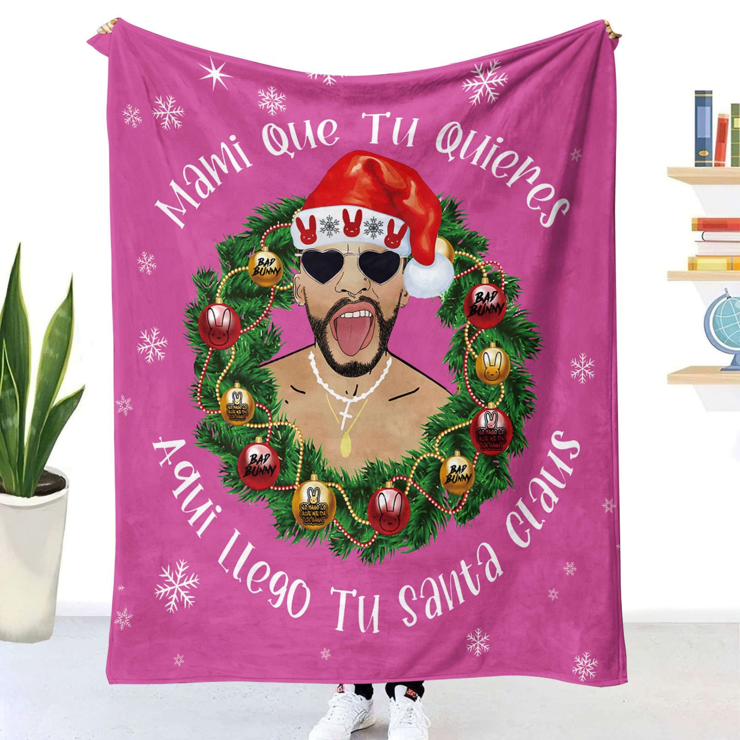 Bad Bunny Christmas Blanket