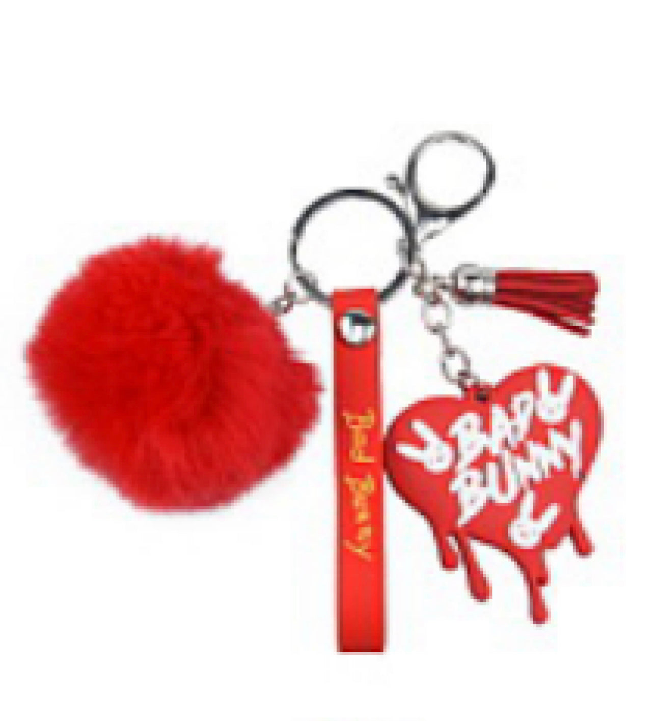 Bad Bunny Red and White Pompom Heart Keychain #3